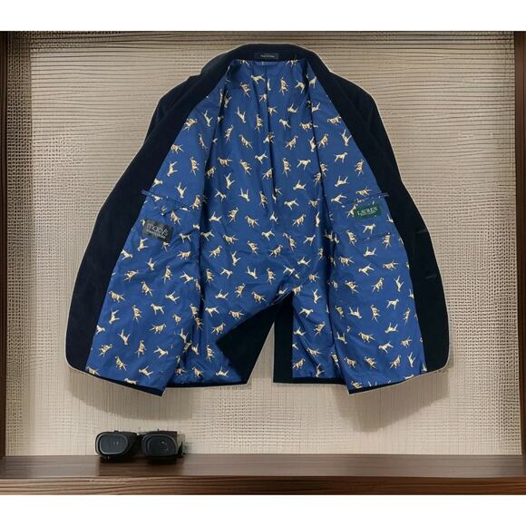 Lauren Ralph Lauren Corduroy Blazer Men's 40 Black Jacket Dog Print Elbo Patches - Picture 5 of 8